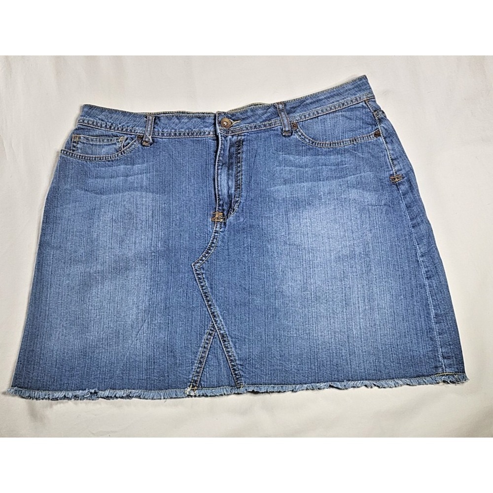Y2k La Blues Denim Mini Skirt Size 16 Blue Jean Fringe Clueless Vintage A Line